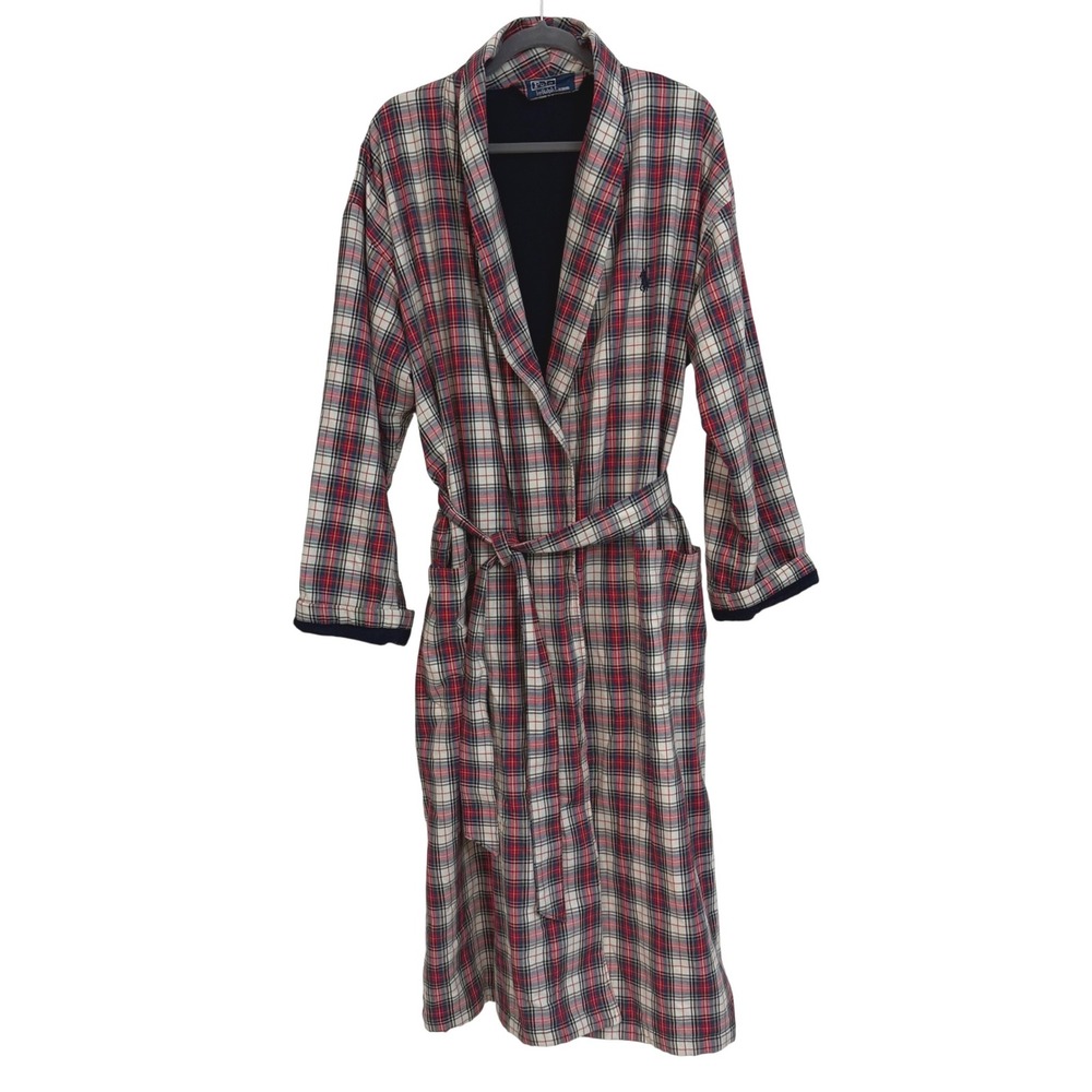 Vtg Polo Ralph Lauren Plaid Flannel Terry Lined Robe One Size Turkey RN 15763